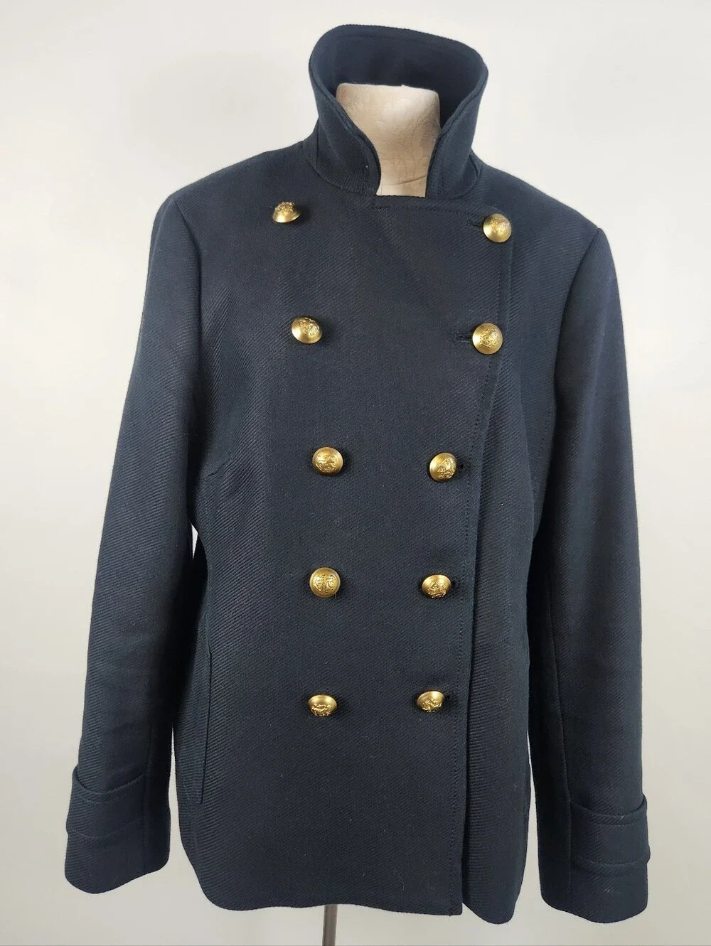 Heavy Cotton Pea Coat Navy Blue Gold Button Double Breasted XL Preppy Heritage - Picture 4 of 16